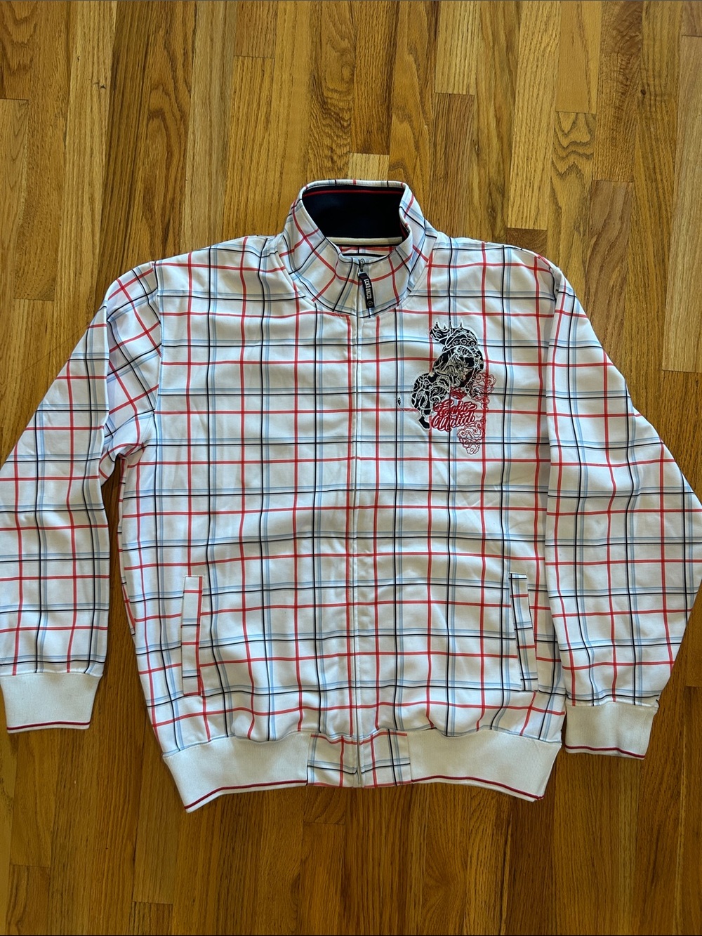 Ecko Unltd White Shirt with Red & Light Blue Windowpane Plaid